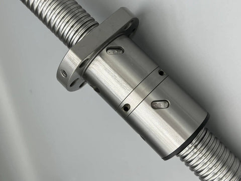 Close-up of Beefy Precision Ballscrew Set 350mm For CNC Machines And 3D Printers with end-machined ballnut housing.