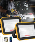 Rechargeable Cordless Work Light With USB Powered Battery, Waterproof LED Flood Light For Outdoor Use, 2 Pack displayed.