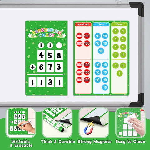 Regrouping Base Ten Place Value Math Kit With 66 Pieces For Hands On Addition And Subtraction Learning For Kids In First Through Third Grade Includes Dry Erase Whiteboard Magnetic Grids And Regrouping Dice For Home School Classrooms A Fun Must Have on whiteboard