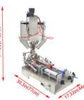 Top Shelf Pneumatic Piston Filler With Dual Stainless Steel Nozzles And Heating Stirring System Smooth No Drip Nonsense Liquid Paste Machine For Honey Cream Lotion Oil Cosmetics 110V with dimensions.