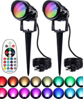 Two Pack Outdoor RGBW LED Spotlight Kit With Remote Control, Easy Install, 12W Color Changing Landscape Lights displayed with color options