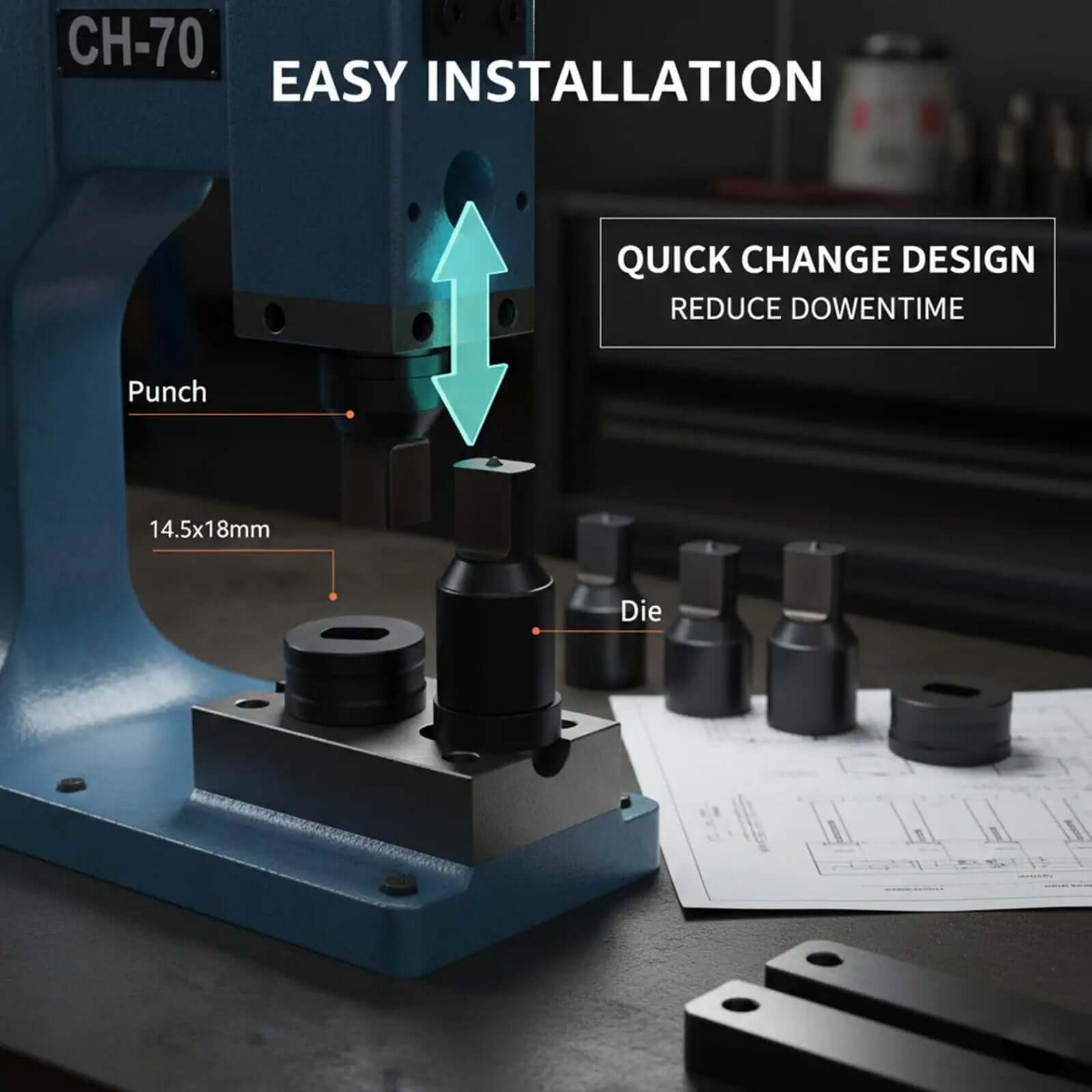 8-Piece Oval Hydraulic Hole Punch Die Set CH-70 ✓