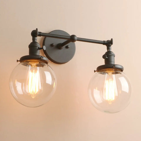 Two Light Vintage Wall Sconces With On Off Switch Globe Glass Vanity Bathroom Light Fixtures Industrial Style Wall Lighting For Living Room And Bedroom E26 Base 110 220V