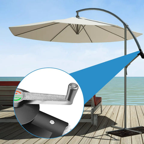 Cantilever Patio Umbrella Stand With Adjustable Rocking Handle And Stable Lock For Easy Raising And Lowering shown by the sea