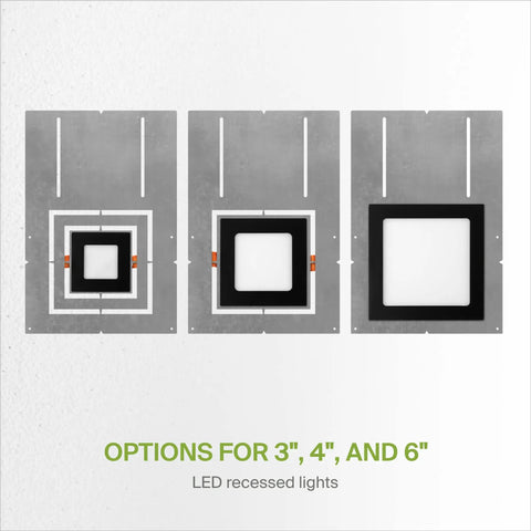 New Construction Recessed LED Mounting Plate With Square Holes, Adjustable 3-4-6 Inch Shallow Housing, Extendable Hanger Bars
