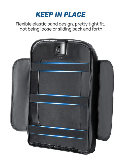 Back view of Center Console Cover For Ram 2002 To 2012 1500 2500 3500 Jump Seat Console Leather Armrest Cover with elastic bands