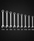 11-Piece SAE Combination Wrench Set In Roll Up Pouch Non-Skip Inch Sizes 1/4 To 3/4 Inch Chrome Vanadium Steel With Mirror Finish