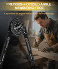 Dead On Aluminum Miter Saw Protractor Angle Finder Tool For Crown Molding And Trim Work Heavy Duty Carpenter Gauge on wooden surface.