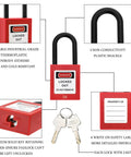 10 Pack Lockout Tagout Padlocks For Stations And Devices, Keyed Differently, Red Plastic Unibody Locks With Two Keys Per Lock