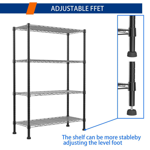 Straight Up Heavy Duty Metal Storage Rack With Adjustable Shelves For Kitchen Pantry Or Closet showing adjustable feet for stability.