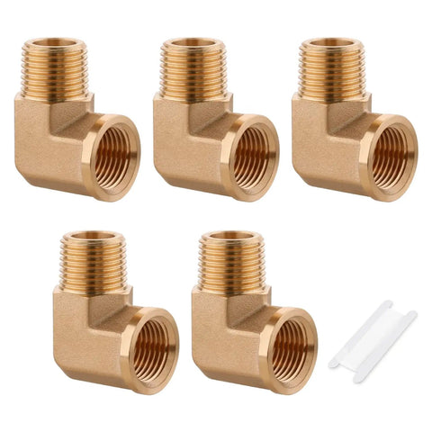 Five Pack 3/8 Inch NPT Brass Street Elbows, 90 Degree Male To Female Forged Pipe Fittings for plumbing and HVAC projects