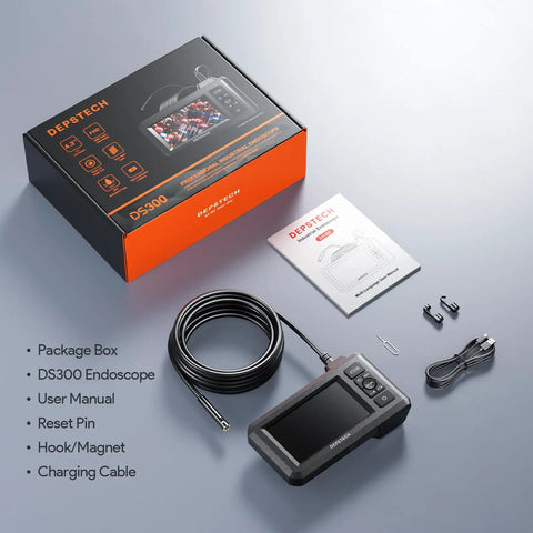 Dual Lens 1080P Endoscope Camera With Light 4.3 Inch IPS Display And 16.5 Foot Snake Cable Waterproof Borescope product package