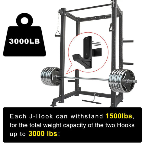 Bottom Reinforced J Hooks For 2x2 Power Rack With 5/8 Or 1 Inch Holes Rubber Pads And Beefed Up Heavy Duty Attachments Featured