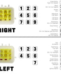 Wiring diagram for Seven Eighths Inch Twenty Two Millimeter Motorcycle Handlebar Switch Kit Left and Right with labeled wires.