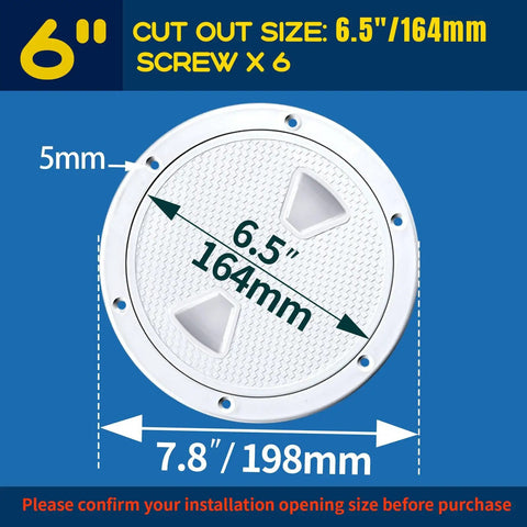 6 inch round non-slip boat hatch with detachable cover, waterproof ABS marine access hatch for boats, yachts, white finish.