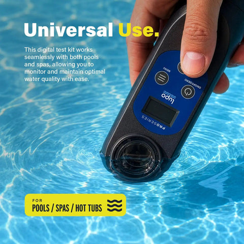 Digital Pool Test Kit For Swimming Pools Spas And Hot Tubs Delivers Dead On Results For PH Free Chlorine And Calcium Levels, testing water in a pool.