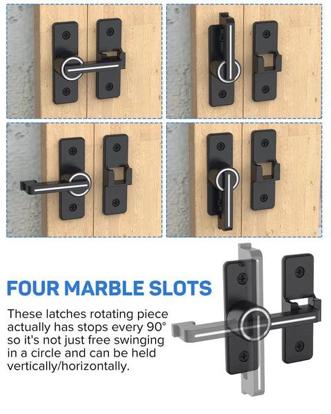 Built Tough Heavy Duty Zinc Alloy Gate Latch Lock for Barn Doors showing 180 Degree Flip Latch in Matte Black