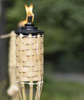 57 Inch Bamboo Tiki Torch Set For Outdoor Patios And Backyards, Natural Woven Torch With Fiberglass Wick And Metal Fuel Canister