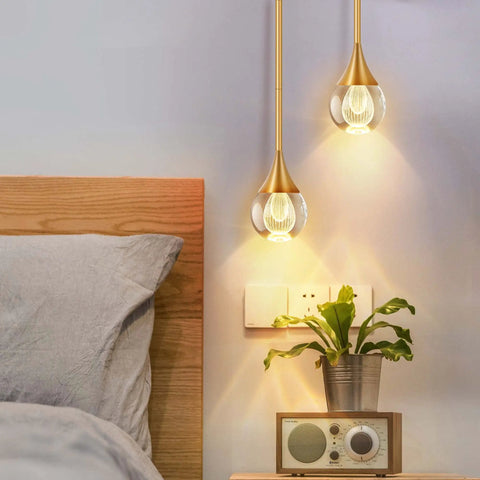 Crystal Teardrop Pendant Light 2 Pack Gold Brushed Brass Finish Glass Globe Hanging Lamps For Kitchen Island Dining Room Bar Sleek Modern Pendant Lighting That Elevates Your Vibe above a nightstand