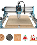 Front view of Next Gen 4040 Pro Max CNC Router With 710W Spindle And Linear Rail Drive, showing work area and sample engravings.