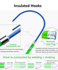 Pro Grade Lifesaver High Voltage Rescue Hook With Telescoping Fiberglass Pole diagram showing insulation and aluminum plug features
