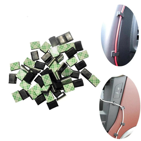 Premium Adhesive Cable Management Clips Super Sticky Backing Clean Pop Off No Damage Wire Cord Organizers for desk and car use.