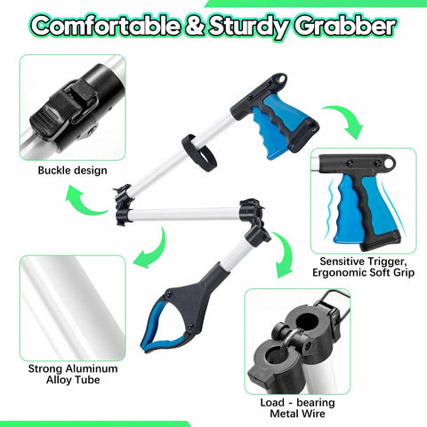 36 Inch Reacher Grabber Tool With 360 Degree Rotating Head Anti Slip Wide Jaw Magnetic Tip Easy Trash Picker For Seniors And After Surgery Recovery Lightweight No Bending Required For Hard To Reach Spots