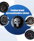 Step Up Your Daily Ride With These Heavy Duty Black Metal Skull Car Wheel Center Caps Rocking A Durable 2.2 Inch Hub Cover on car rims.