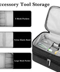 Image showing Heavy Duty Two Layer Hand Blender Storage Bag With Secure Wrist Strap And Roomy Accessory Pocket Premium Polyester Organizer with 3 mesh pockets and elastic band.
