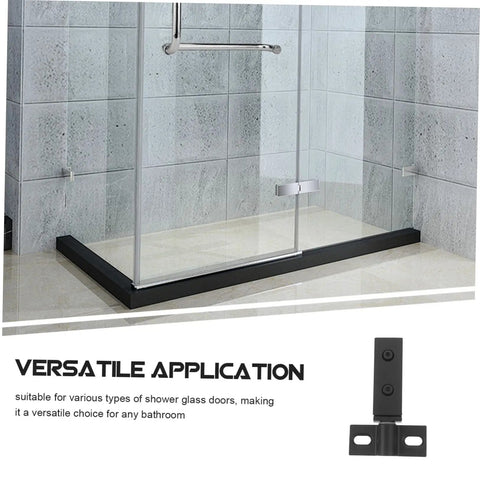 Heavy Duty Stainless Steel Shower Door Hinge With Dual Hole Pivot, Black Metal Bathroom Hardware For Frameless Glass Enclosure displayed in a shower.