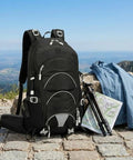 Dope Lightweight Hiking Backpack For Camping And Day Hikes, outdoor gear on rugged path with map and jacket