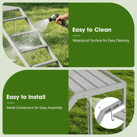 Chicken Perch With Ladder And Swing For Coop Roosting Bars For Chickens Enrichment Toy, showing waterproof surface and metal connectors.