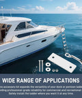Stainless Steel Dock Ladder Hardware Attachment Kit For Pontoon Ladders And Swim Platforms, shown with boat.