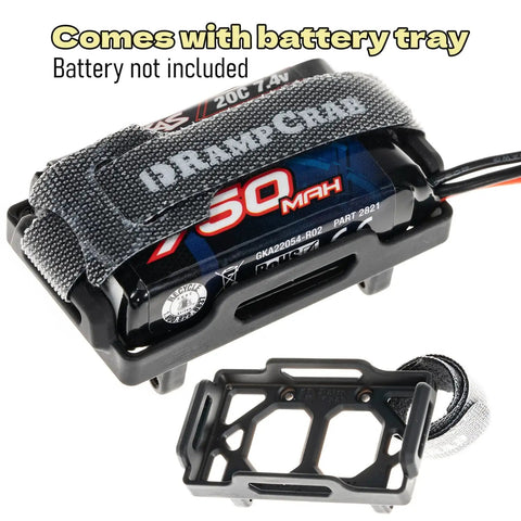 Beefed Up Carbon Fiber Universal Chassis Frame Kit For One Eighteenth RC Crawler TRX4M Upgrade showing battery tray and holder