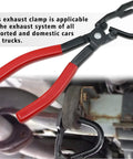 Exhaust hanger removal pliers with red handles for rubber hangers