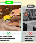 Comparison of cordless electric scissors with LED light for precise cutting vs regular scissors on fabric