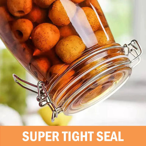 Glass mason jar with metal clamp lid and white silicone gasket, filled with orange dried fruit