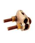 Bronze Ground Clamp Connector With Half Inch U-Bolt For Rod Or Pipe, Silicon Bronze Fasteners, Full-Thread U-Bolt, Close-Up View