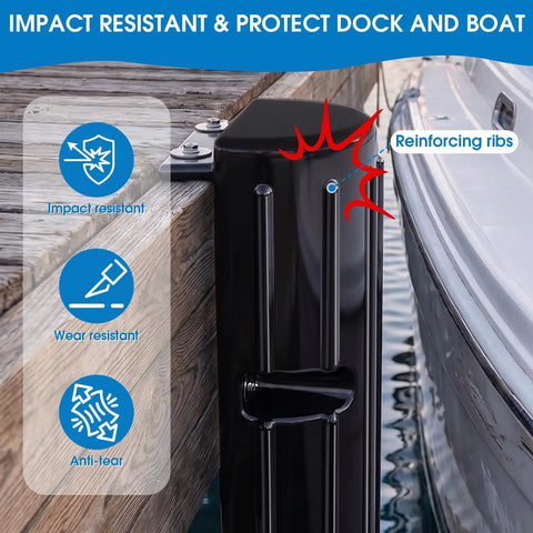 Heavy Duty Dock Bumper Fenders To Knock Out Dock Rash, Durable Inflatable Edge Guards For Boat Sides, Top Shelf Black Marine Waterline Protectors, 3 Pack Ready on dock with reinforcing ribs