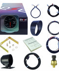 Bezel 52mm oil pressure gauge kit, black bezel, includes 1/8BSPT sensor, wiring, mounting ring, screws, manual