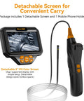 Articulating Borescope With Dual Lens, 5 Inch IPS Screen, 8 LED Lights, IP67 Waterproof Inspection Camera with detachable screen.