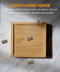 Dope Mini Cabinet Hinges 1.2 Inch Iron Box Hinges with screws on wooden chest lid, view from above