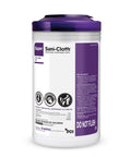 Container of germicidal disposable wipes for hard surfaces, extra large 5 by 8 inch, pop up dispenser, 65 count, hospital grade.