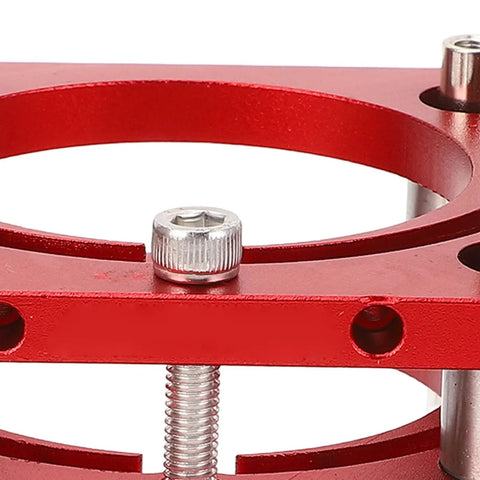 Heavy Duty Pro Grade Height Adjustable Router Lift System With 4 Jaw Clamping Aluminum Alloy And Stainless Steel Build For Router Tables Base With Manual Lifting Rod For Precise Height Control On Small Trimming Machines red 4-jaw clamp close-up