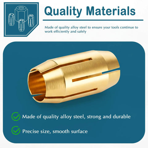 Pro Grade Replacement Collet And Nut Kit For Spiral Saws And Drywall Cut Out Tools With CN1 Fit, gold collet detail