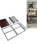 Tough As Nails 3D Printer Workbench Cart With Solid Wood Top And Steel Frame, components laid out for assembly.