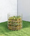 Garden Compost Tumbler Bin With Galvanized Steel Construction 19.7 Inch Cube Dope Backyard Grade Organic Waste Recycler Silver Metal Mesh Design For Leaves Grass Clippings And Kitchen Scraps