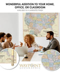 Boardroom Series USA Wall Map Dope Antique Style Laminated Poster in office setting with group discussing, map visible on wall