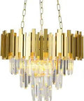 Showstopper Modern Crystal Chandelier Light For Dining Room Nine Light Gold Contemporary Hanging Ceiling Fixture 20 Inch