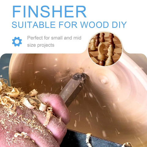 Pocket Size Woodturning Finisher Tool with 12mm Round Carbide Insert in use, carving wood for small to medium projects, ideal for DIY.